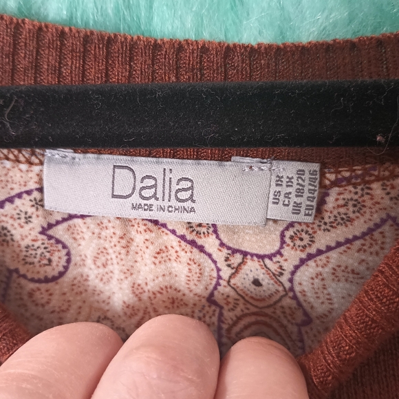 Dalia Rusty Brown Crew Neck Long 3/4 Sleeve Layered Top Size 1X - Picture 11 of 11